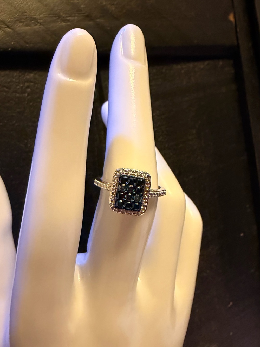 Sterling Silver Blue & White Diamond Halo Ring-0.15 CTW Genuine Diamonds